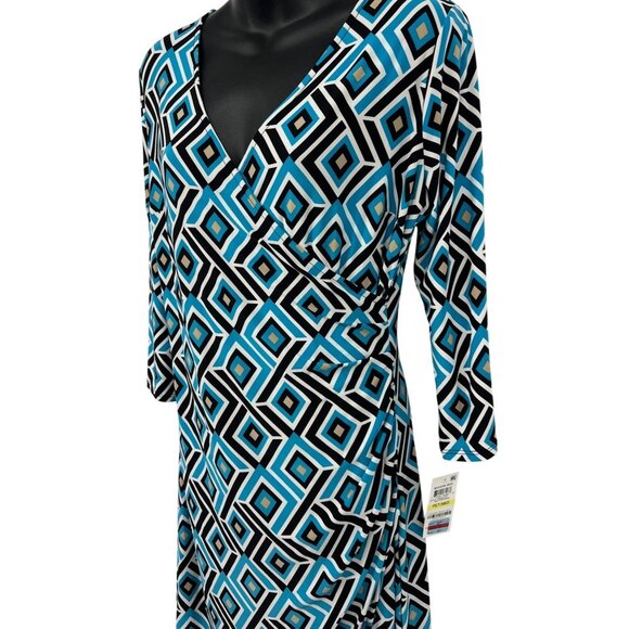 INC International Concepts Geo Synthesis Sheath Dress PM Petite Medium Blue New - Picture 3 of 10